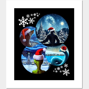 Funny Christmas Bigfoot, Alien, Nessie and Werewolf Cryptids Posters and Art